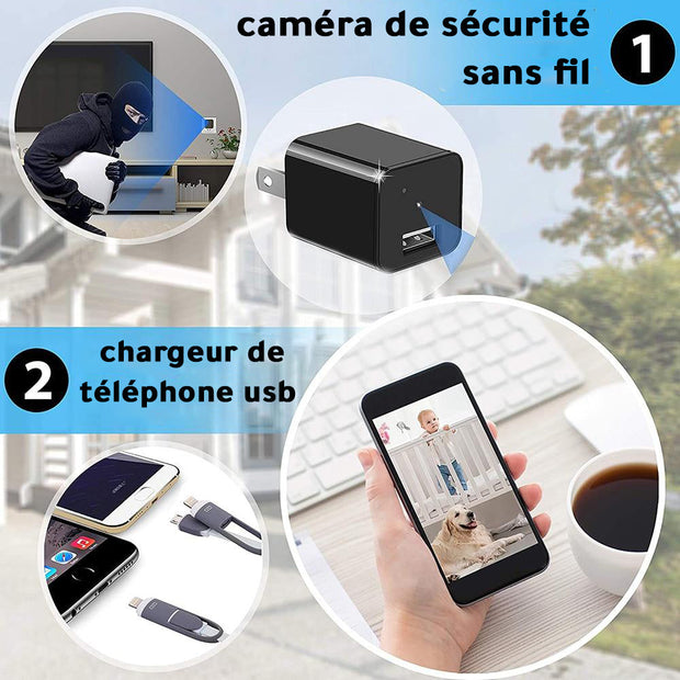 Chargeur Caméra Espion avec WiFi, iOS, Android